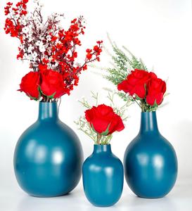 Floreros de hierro redondos azules para sala de estar, floreros de metal redondos de mesa decorativos para el hogar, oficina y dormitorio - Product Image 4