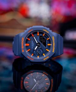 Para <span class=keywords><strong>Casio</strong></span> Custom Orange Blue <span class=keywords><strong>Modified</strong></span> Mod Reloj de pulsera CasiOak de alta calidad Mods 46mm Dial Diámetro Ventana de vidrio - Product Image 1