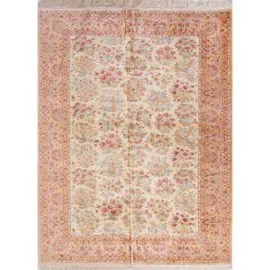 Tapis en soie noué à la main Gulmarg Gold Pae-5709, tapis décoratif floral pour la maison - Product Image 1