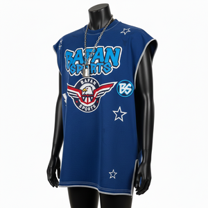 Camiseta sin Mangas para Mujer, Estilo Urbano, Tela de Poliéster Suave de Primera Calidad, Estilo con Paneles Laterales en Tono Azul, Logotipo Personalizado, Camisetas de Algodón para Mujer - Product Image 5