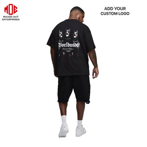 กางเกงขาสั้นผ้ายีนส์ขาดสีดำโอเวอร์ไซส์สำหรับผู้ชายเสื้อสไตล์กรันจ์สตรีทแวร์ทรงหลวมฮิปฮอปแฟชั่น OEM ฤดูร้อน - Product Image 2