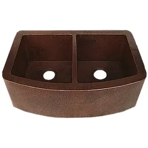 Évier de salle de bain en cuivre à 2 compartiments Fournisseurs de gros Évier de salle de bain extérieur en polissage antique fait à la main pour les hôtels et les villas - Product Image 1