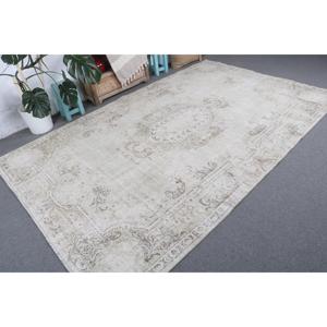 Tapis turc vintage, tapis de 6,2 x 9,8 pieds, tapis en laine blanc gris à pois - Product Image 4