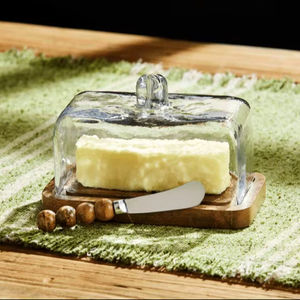 Beurrier moderne en bois de manguier et couvercle en verre - Product Image 1