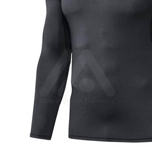 High Quality Lightweight Slim Fit Men's Compression Rash Guard Solid Color Full Sleeve Spandex/Polyester Workout Shirt - Product Image 4