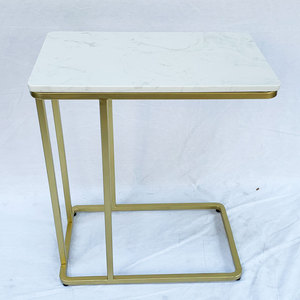 Modern Farmhouse Decorative Sofa <b>Table</b> with Durable <b>White</b> Stone Top Bronze Frame Glass Top Set for Living Room Furniture TT68114 - Product Image 4