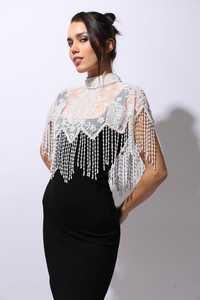 Elegante capa burlesca con hebras de cuentas lentejuelas hermosa silueta recta sujeta el cuello envoltura festiva para ocasiones de Club - Product Image 3