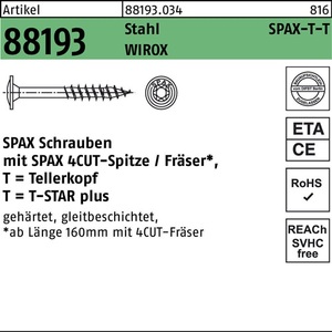 Countersunk Head <b>Screw</b> R 88193 Tip/T-STAR 10x100/80-T50 Stainless Steel <b>Galvanized</b> WIROX 50 Pieces SPAX - Product Image 1