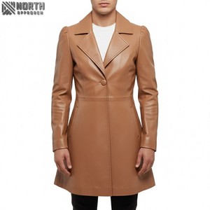 2025 hiver nouveauté élégant Double boutonnage en cuir véritable Bomber veste col rond Camouflage avant Logo unisexe - Product Image 1