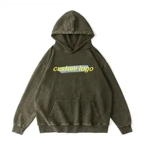 Haute qualité poids lourd Vintage bouffée impression coton 500Gsm à capuche hommes surdimensionné poids lourd sweat à capuche vierge - Product Image 5