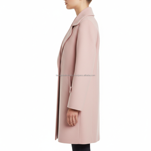Abrigo de Lana Rosa Claro Cruzado para Mujer, Fabricante OEM y de Marca Privada - Product Image 4