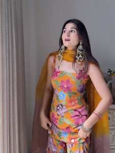 Traje Sharara de Seda con Bordado Pesado y Lentejuelas, Estilo Bollywood, para Mujer, Ropa de Fiesta de Boda, Salwar Kameez de Secado Rápido, Más Vendido - Product Image 6