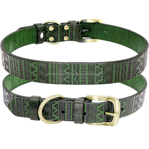 Collar de diseño en relieve personalizado para perro, hebilla de latón ajustable, anillo en D, piel de vaca auténtica, collar de perro - Product Image 4