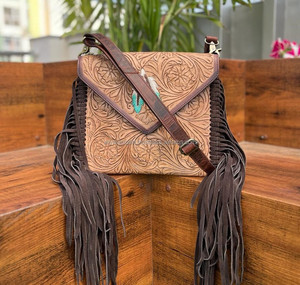 คุณภาพสูง Designer Tooled หนังผู้หญิงขนาดใหญ่ Fringe สลิงกระเป๋าร้อนขายขนาดกะทัดรัดสไตล์ตะวันตกแกะสลักกระเป๋าถือผู้หญิง - Product Image 4