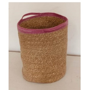 Handmade round rattan wicker waste bin in sea grass for home clothing storages organizer for hotel - Product Image 1