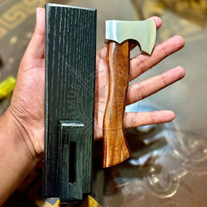 Industrial Mini Carbon Steel Viking <b>Axe</b> Customized Leather Ash <b>Wood</b> Handle Camping Hatchet Pizza <b>Cutting</b> Tomahawk Double Blade - Product Image 3