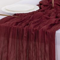 Chemin de table de Noël rouge bordeaux en gaze de coton bohème rustique 120 pouces 10 pieds Chemin de table en gaze de coton pour décoration de mariage à domicile