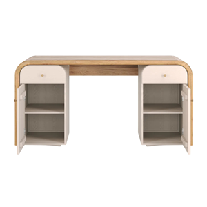 Modern Curved <b>Solid</b> <b>Wood</b> Office <b>Desk</b> with Storage Cabinets Minimalist Writing Table for Home Office Study Room Furniture - Product Image 4