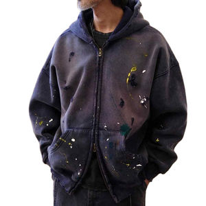 Stone Acid Washed Hoddie Algodón de alta calidad Sun Faded Hoodie Distressed Paint Splatter Zip Up Hoodie para hombres Servicio OEM - Product Image 1
