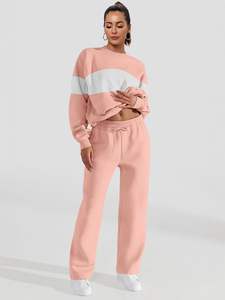 Jersey y pantalones de lona de dos piezas de gran tamaño para mujer, Top largo con decoración de botones, trajes sueltos, chándal para uso en el salón - Product Image 2