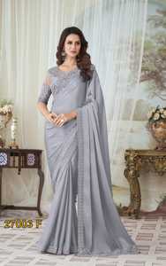 Dernier sari en soie lourde brodée de dentelle de créateur par FabZone - Product Image 2