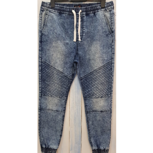 Pantalones Jogger de Moda Estilo Vintage para Hombre con Cintura Elástica, Costuras de Motociclista en las Rodillas, Mezcla de Poliéster/Algodón, Denim Lavado - Product Image 1