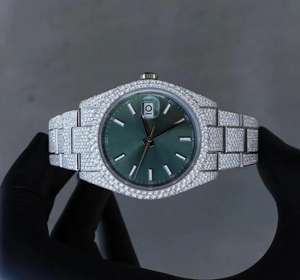 เพชรมออิสซาไนต์น้ำแข็งเคลื่อนไหวอัตโนมัติหน้าปัดสีเขียวสไตล์ฮิปฮอปเครื่องประดับแฟชั่นหรูหราคลาสสิกสำหรับผู้ชายผู้หญิง - Product Image 6