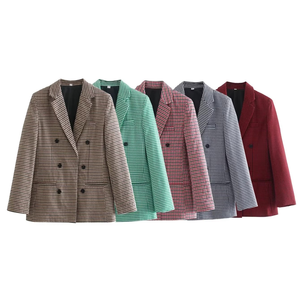 Automne printemps nouveau solide tissé Blazer veste femmes bureau Double boutonnage bouton col cranté 5 couleurs vêtements d'extérieur élégant - Product Image 6