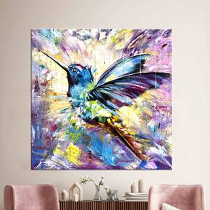 Tableau sur toile imprimé : élégant colibri floral aux couleurs vives, toile encadrée - Product Image 1