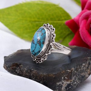 Blue Copper <b>Turquoise</b> <b>Rings</b> for Women 925 Sterling Silver <b>Rings</b> Blue Copper <b>Turquoise</b> Jewelry <b>Turquoise</b> Handmade <b>Rings</b> Jewelry - Product Image 3