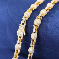 Chaîne à maillons en moissanite de qualité supérieure avec design glacé, plaqué argent, longueur réglable pour homme et femme, cadeau