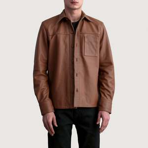 Camisa de Cuero Marrón Mate para Hombre, Cómoda y Elegante - Product Image 1
