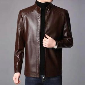 Men Slim Fit Leather Jacket Trendy Motorcycle Clothes Stand <b>Collar</b> Leather <b>Clip</b>-on Coat Casual Style - Product Image 3