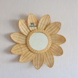 Espejo de pared de jacinto de agua redondo Vintage tejido a mano ecológico de Vietnam Natural de Thanh Cong - Product Image 1