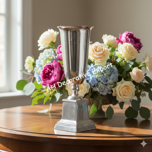 Arreglo Floral Moderno en Color Blanco en Jarrón de Metal Plateado para Decoración del Hogar y Eventos, Portátil - Product Image 4