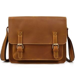 Vintage Bohemian Genuine <b>Leather</b> <b>Messenger</b> <b>Bag</b> Adjustable Strap Handmade Zipper Closure Faux <b>Leather</b> Lining for Business School - Product Image 4