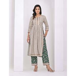 Conjunto de Pantalones de Algodón con Estampado de Bloques Blanco y Verde para Mujer, Tallas XS/XS/XL/3XL, Primavera/Verano, Top y Pantalones Deportivos Tres Cuartos - Product Image 1