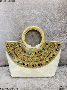 กระเป๋าถือเจ้าสาวทำมือจากหินและลูกปัด  วัสดุปอกระเจา  หรูหรา เหมาะสำหรับงานกลางคืนและงานแต่งงานสำหรับผู้หญิง - Product Image 3