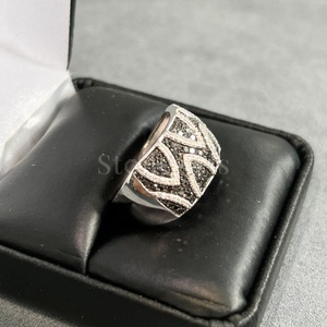 Luxury Gold <b>Black</b> & White Diamond <b>Ring</b> Modern Original Statement Jewelry <b>for</b> <b>Men</b> & Women - Product Image 1