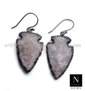 Noir électrolytique pierres précieuses flèche tête en forme de breloques bricolage goutte balancent femmes boucle d'oreille en gros connecteur bijoux bijoux faits à la main - Product Image 6