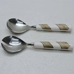 Ensemble cuillère et fourchette de la plus haute qualité avec manche en bois et en résine en acier inoxydable Ensemble de couverts pour la cuisine - Product Image 2