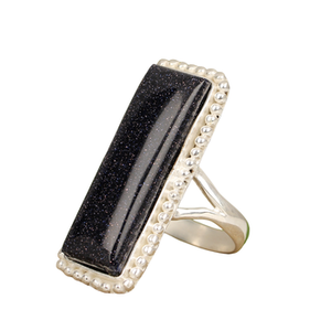 Anillo de cóctel de piedra solar azul de 10x20mm hecho a mano, Plata de Ley 925 sólida, forma rectangular, excelente calidad para mujeres, suministro al por mayor - Product Image 4
