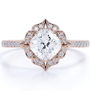 Bague de fiançailles Moissanite taille coussin pour elle en or rose 18 carats sur argent - Product Image 3