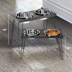 Support surélevé double pour chiens jambes en forme de V grands bols en acier inoxydable mangeoires pour chats et chiens en métal noir caractéristique automatique - Product Image 2