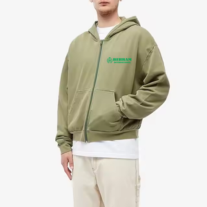 Sudadera con capucha verde oliva para hombre, de moda, con cremallera, estilo oversize, de algodón French Terry, informal, para otoño, con bolsillo frontal con logo. - Product Image 2