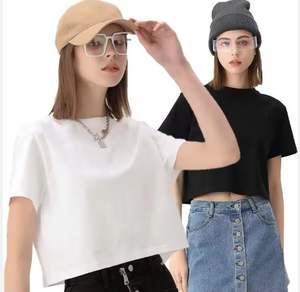 Offre Spéciale d'été T-shirt court tricoté pour femmes Chemises en coton uni respirant 210gsm Logos personnalisés - Product Image 1