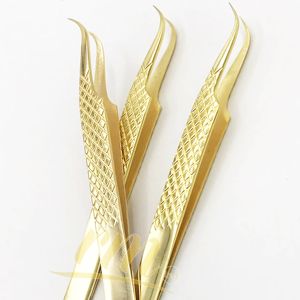 Pinzas semicurvas de plasma dorado RMI, pinzas de extensión de pestañas de acero de alta calidad, punta de agarre de diamante con logotipo personalizado - Product Image 6