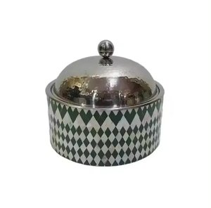 Hot Pot arabe design moderne pour mariage, plat de présentation, Pot de restauration en métal bleu avec couvercle argenté, Casserole en métal, Réchauffeur d'aliments - Product Image 3