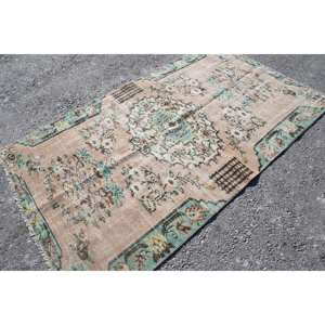 พรมตุรกีโบราณแท้ลายเย็บปะสีเบจและสีเขียววัสดุขนสัตว์ขนาด4.6X7.8ฟุตพร้อมแผ่นรองทำจากยาง - Product Image 2