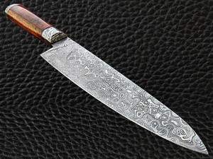 Cuchillo de cocina de acero de Damasco hecho a mano con mango de madera acolchado personalizado de alta calidad y Funda de cuero para cortar verduras - Product Image 6